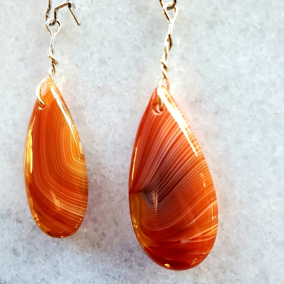 New Orange Onyx Agate Dangle Earrings. - Picture 12 of 16